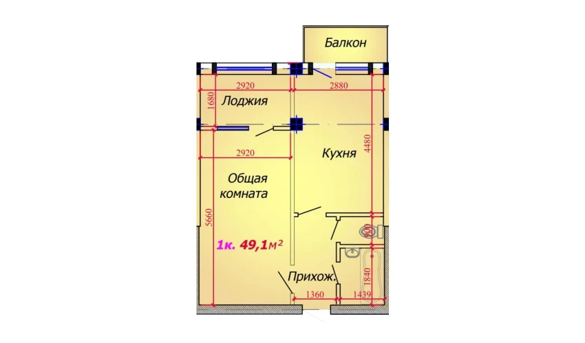 1-комнатная квартира 49.1 м²  9/9 этаж | Жилой комплекс VATAN