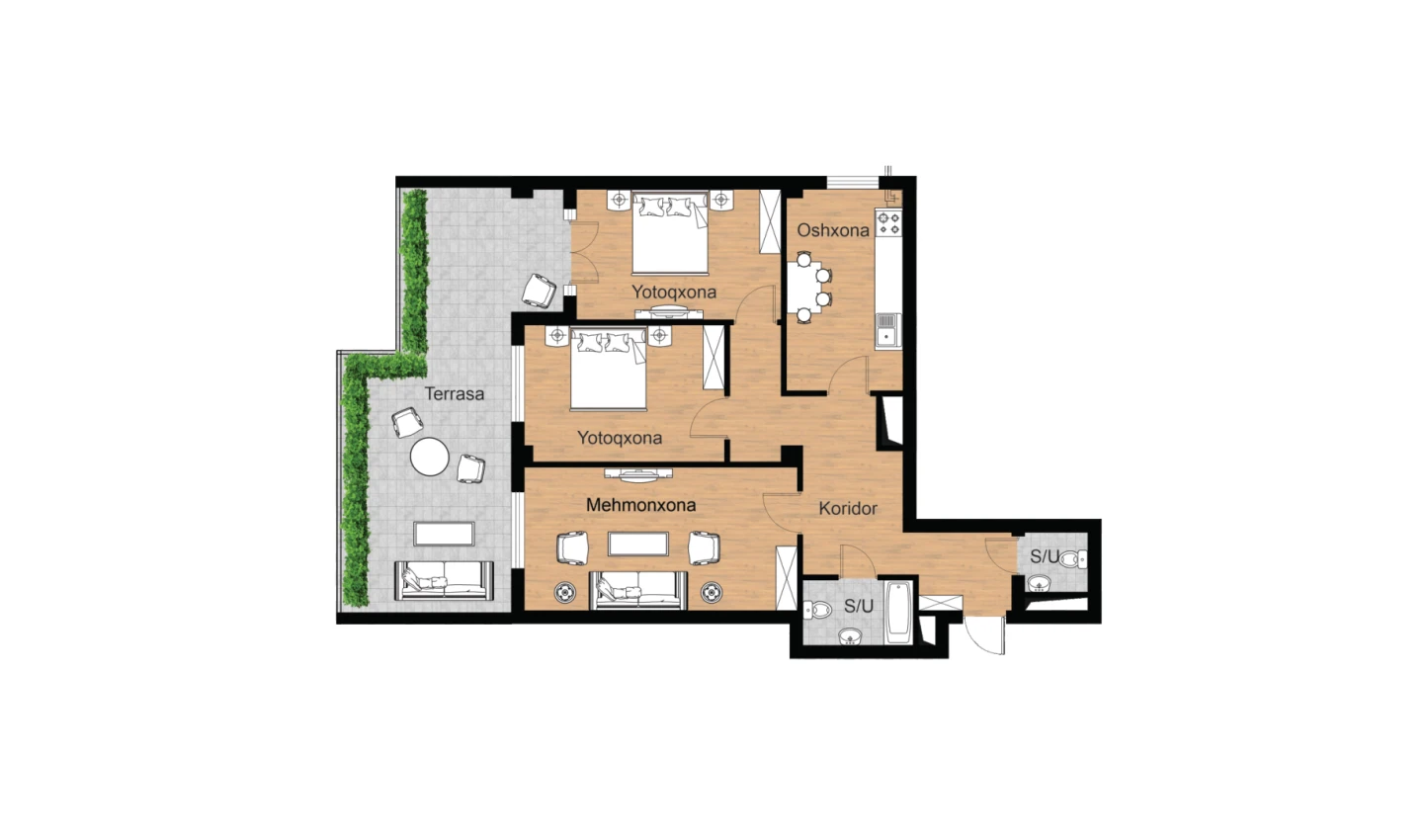 3-комн. квартира 110.6 м²  3/16 этаж | Жилой комплекс Musaffo