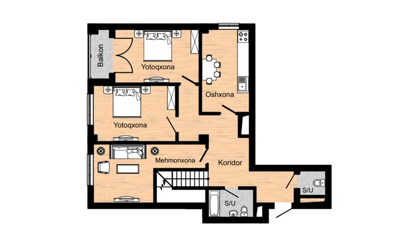 3-xonali xonadon 188.3 m²  16/16 qavat | Musaffo Turar-joy majmuasi
