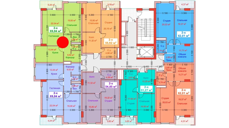 2-комн. квартира 69.84 м²  4/8 этаж | Жилой комплекс CAPITAL AVENUE