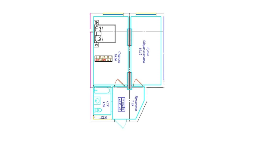 1-комнатная квартира 45.95 м²  7/17 этаж | Жилой комплекс UCHTEPA CITY