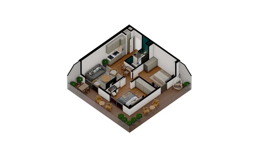 3-xonali xonadon 57.78 m²  1/7 qavat | TUSHLAR VODIYSI Turar-joy majmuasi