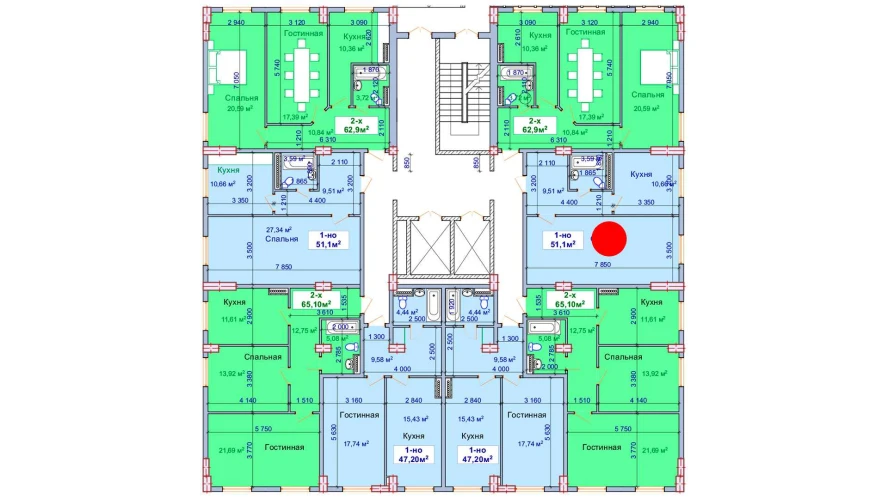 1-комн. квартира 51.1 м²  1/9 этаж | Жилой комплекс SHAYX-UL OLAM