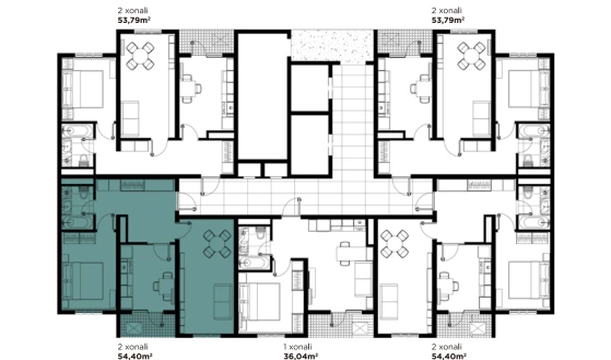 2-комнатная квартира 54.4 м²  3/16 этаж | Жилой комплекс BASHKENT