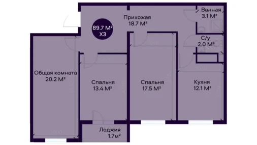 3-комнатная квартира 89.7 м²  2/12 этаж | Жилой комплекс YAQINLAR
