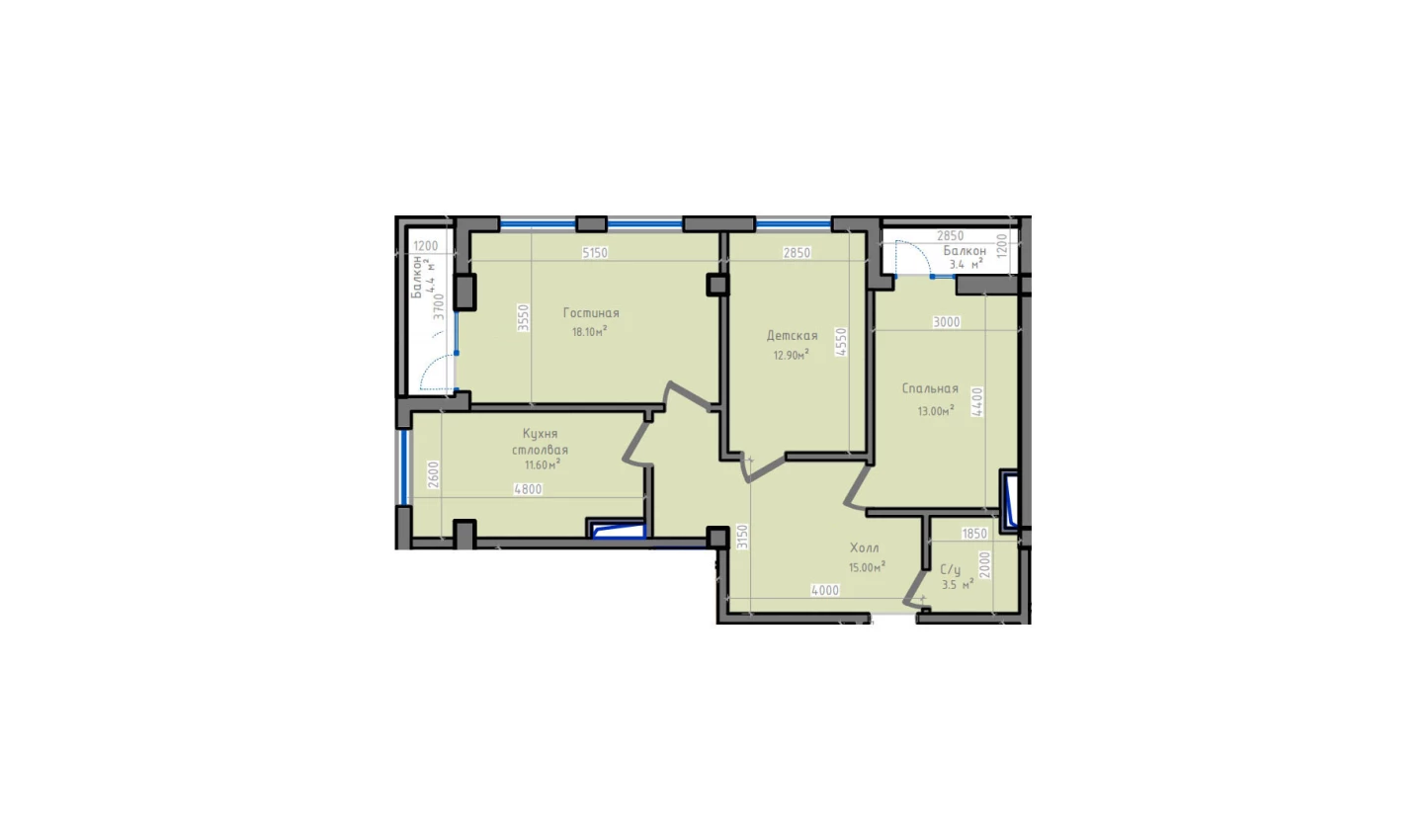 3-xonali xonadon 87.8 m²  12/13 qavat | ORZU SAROYI Turar-joy majmuasi