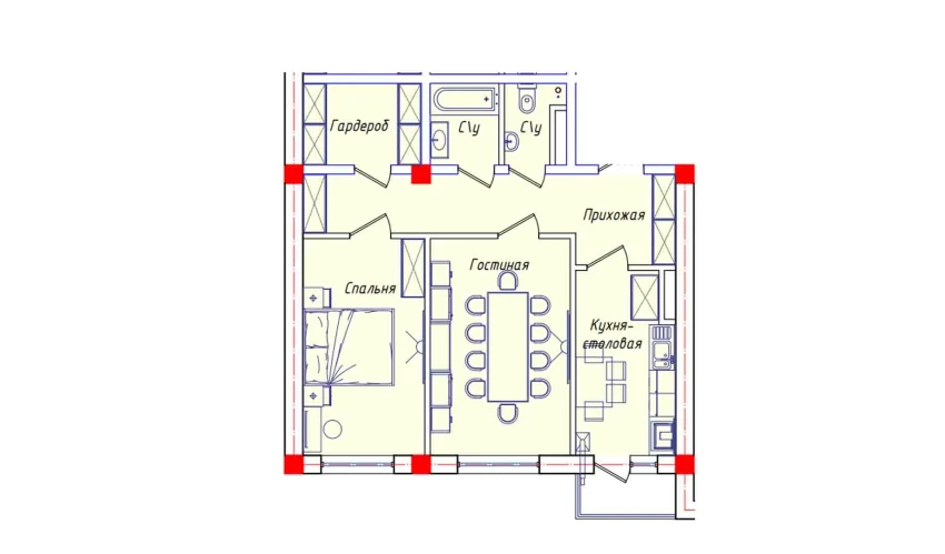 2-xonali xonadon 62.4 m²  6/8 qavat | STAR HOUSE RESIDENCE Turar-joy majmuasi