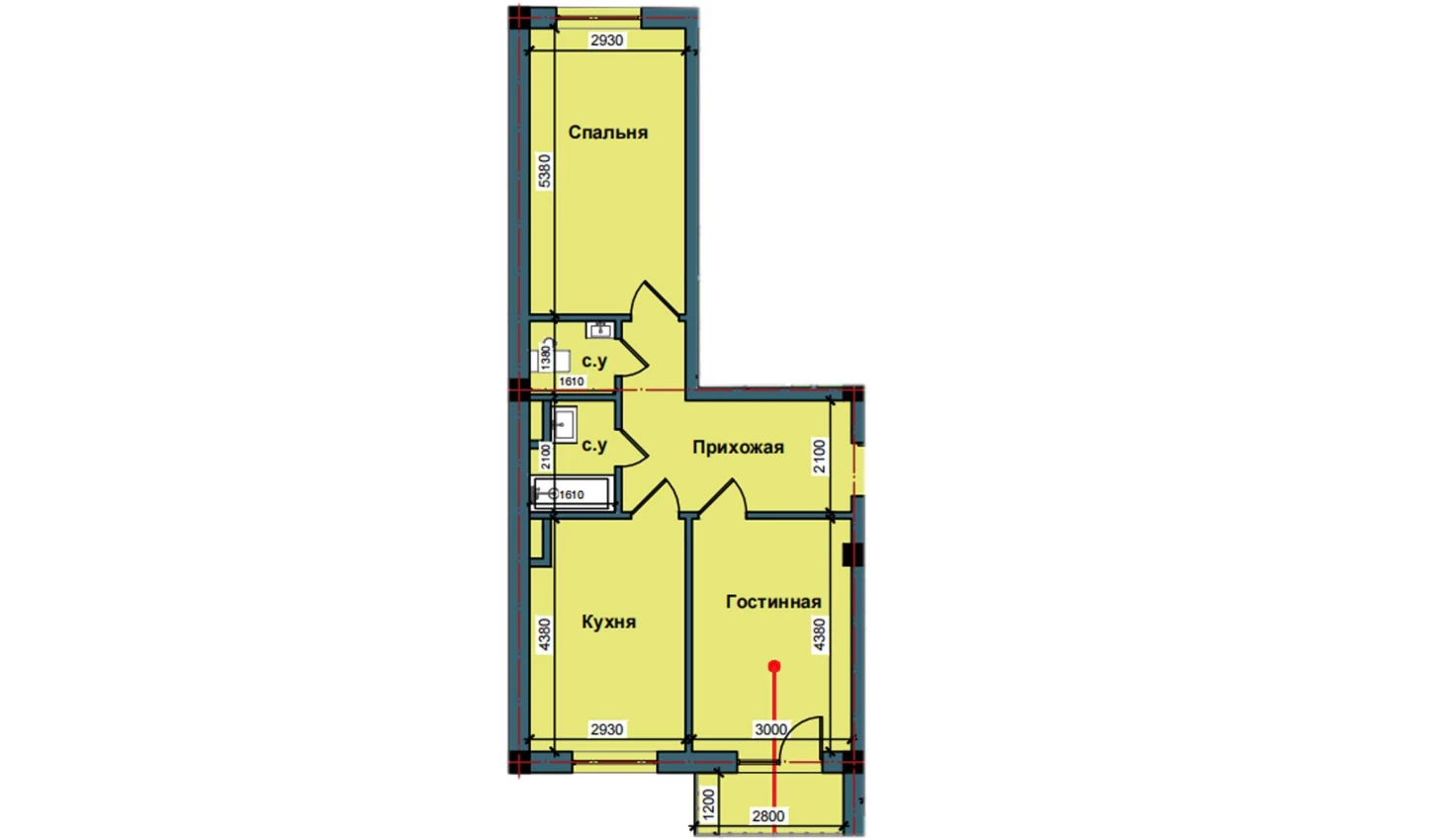 2-комн. квартира 62.8 м²  5/9 этаж | Жилой комплекс NUR BARAKA