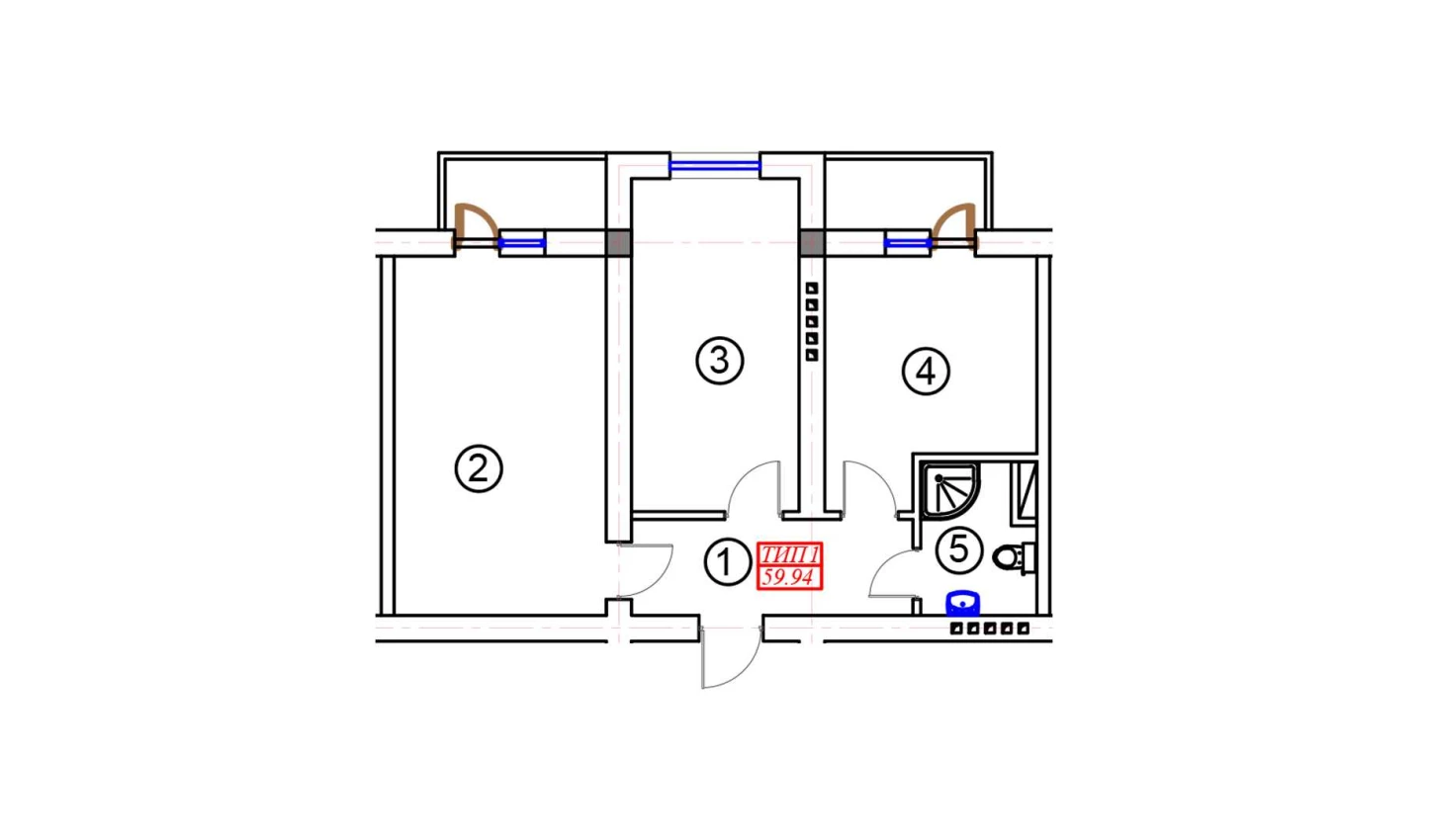 2-комн. квартира 59.94 м²  5/5 этаж | Жилой комплекс BATOSH