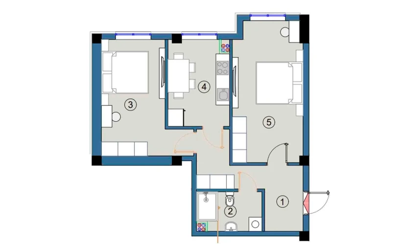 2-комнатная квартира 58.5 м²  2/9 этаж | Жилой комплекс FLORYA RESIDENCE