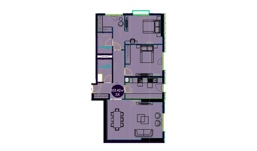 3-xonali xonadon 103.42 m²  10/19 qavat | Central Avenue Turar-joy majmuasi