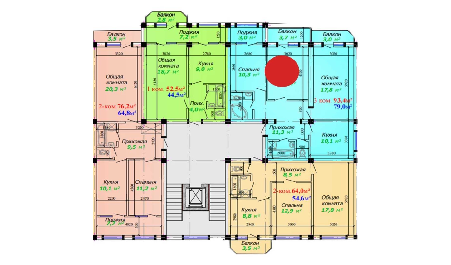 3-xonali xonadon 93.4 m²  2/7 qavat | Bunyodkor Turar-joy majmuasi