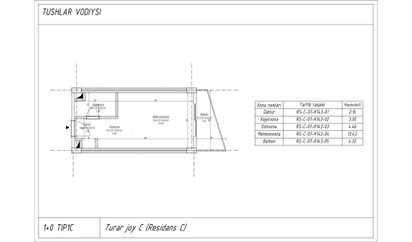 1-xonali xonadon 24.64 m²  4/7 qavat | TUSHLAR VODIYSI Turar-joy majmuasi