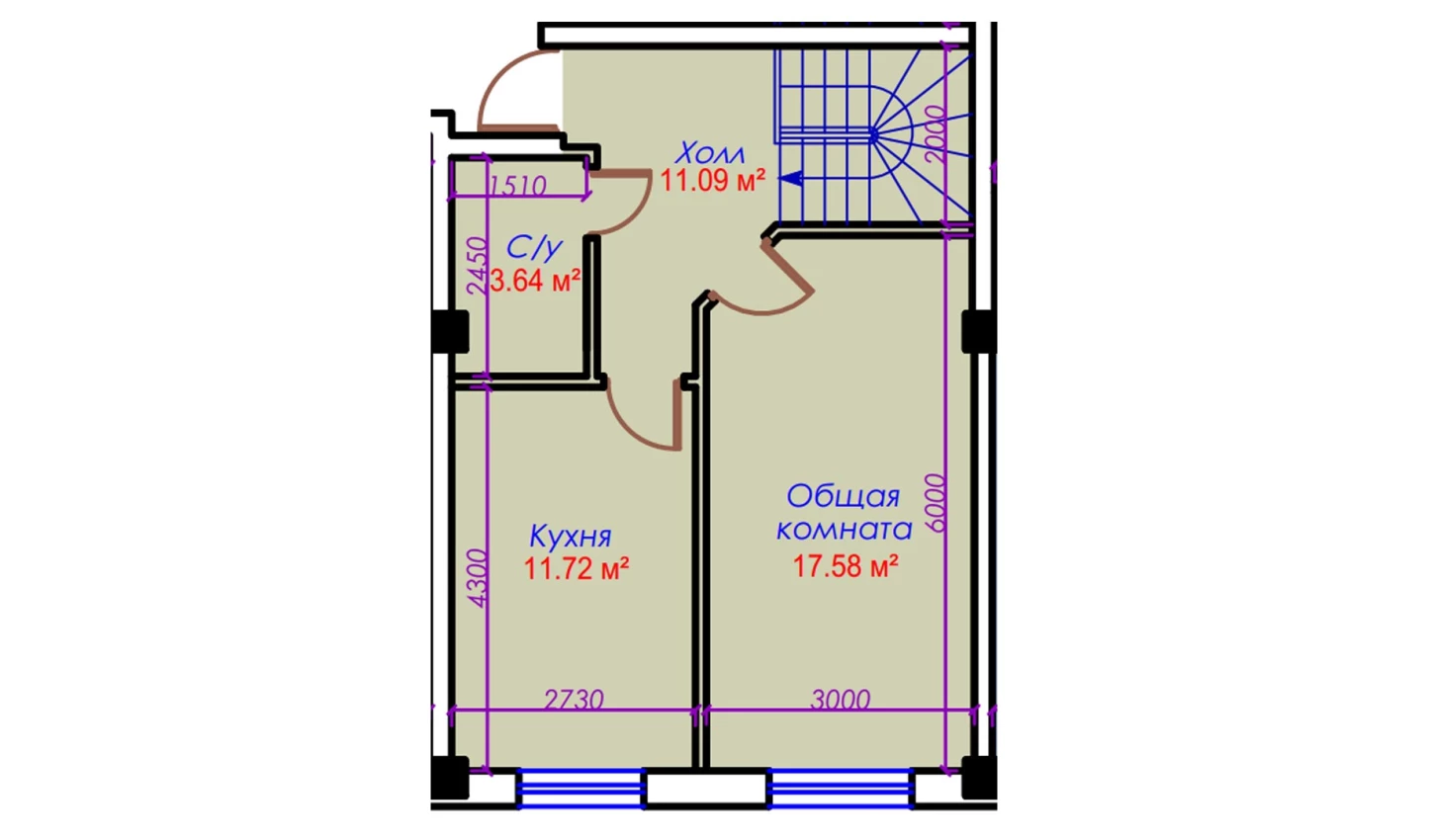 1-комн. квартира 44.03 м²  1/10 этаж | Жилой комплекс Ko'kcha-Oqtepa