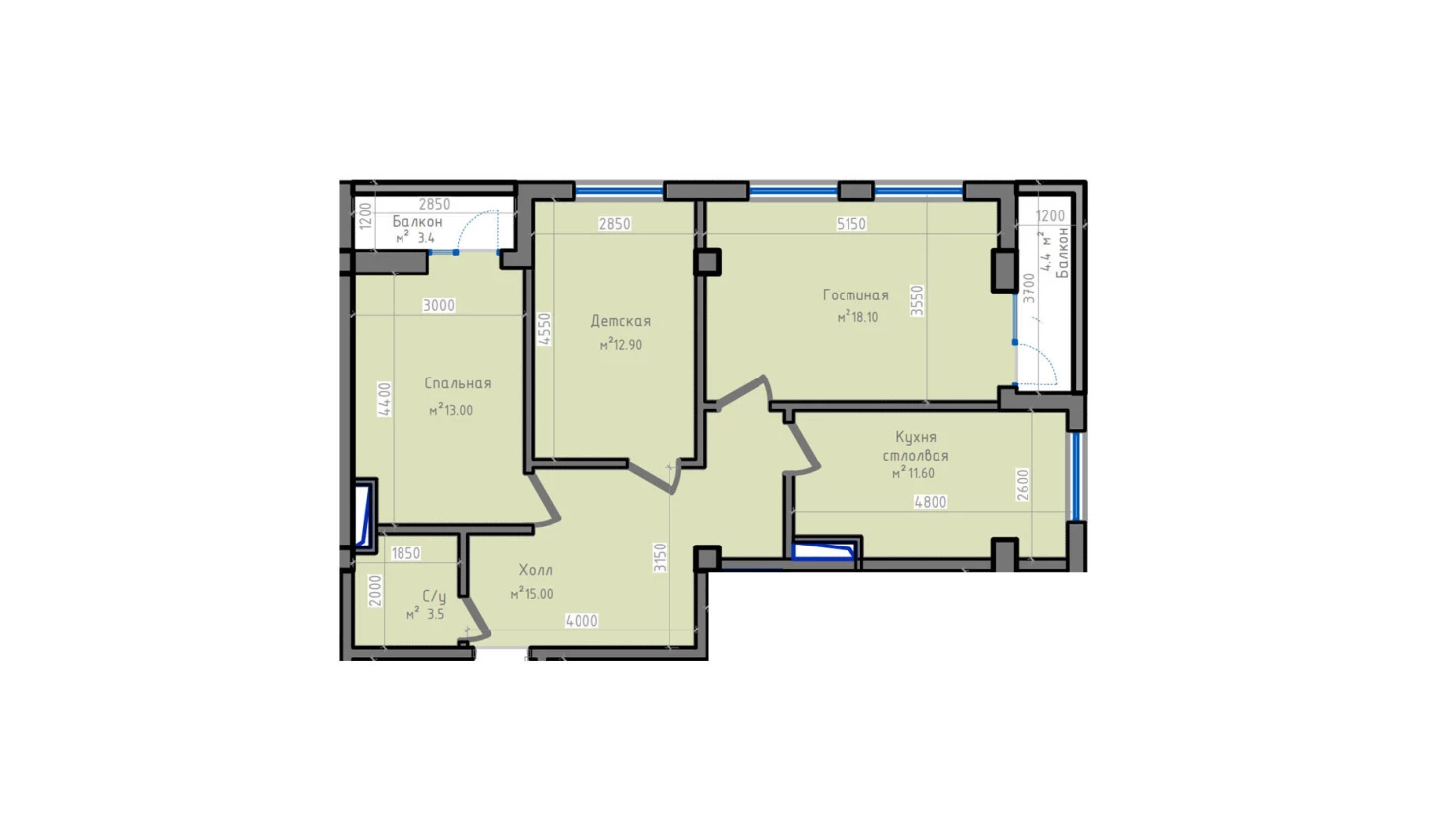 3-xonali xonadon 87.8 m²  9/13 qavat | ORZU SAROYI Turar-joy majmuasi