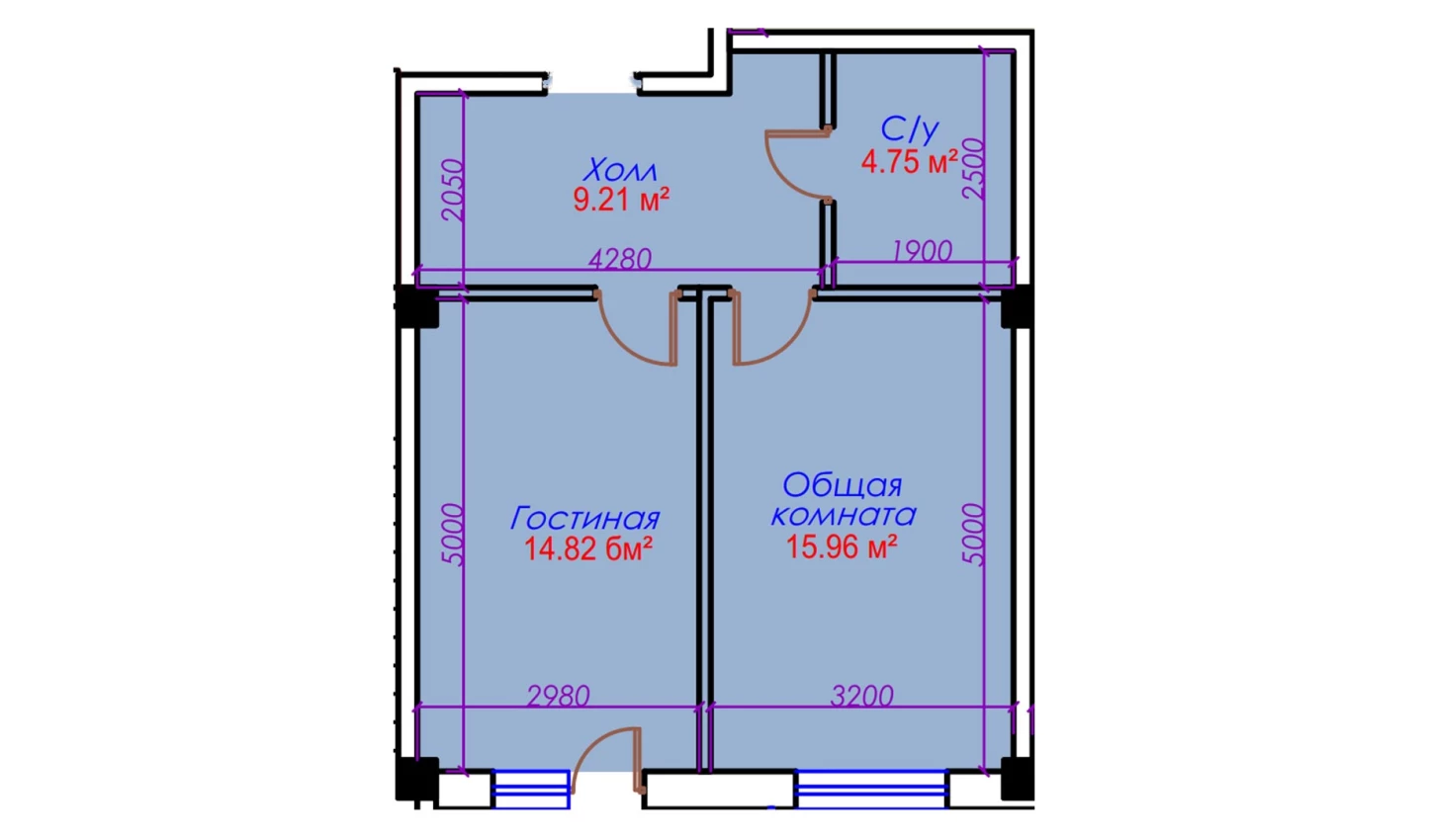 1-xonali xonadon 47.14 m²  7/10 qavat | Ko'kcha-Oqtepa Turar-joy majmuasi