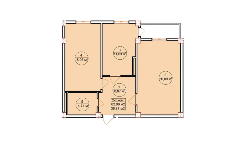 2-xonali xonadon 62.08 m²  6/7 qavat | Ashxabod Turar-joy majmuasi