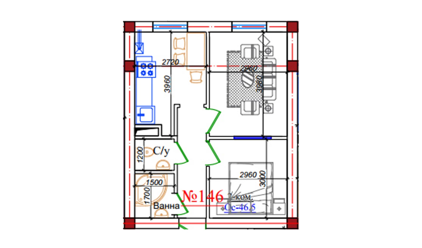 2-комн. квартира 46.5 м²  4/9 этаж | Жилой комплекс ZAR ZAMONAVIY UYLAR