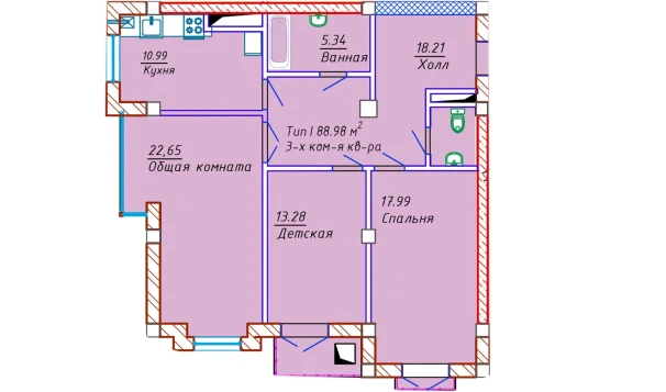 3-комнатная квартира 88.98 м²  6/10 этаж | Жилой комплекс Samarqand Park Avenue