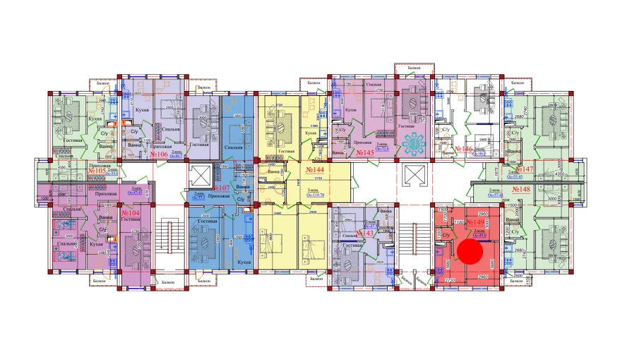 2-комн. квартира 49 м²  3/9 этаж | Жилой комплекс ZAR ZAMONAVIY UYLAR