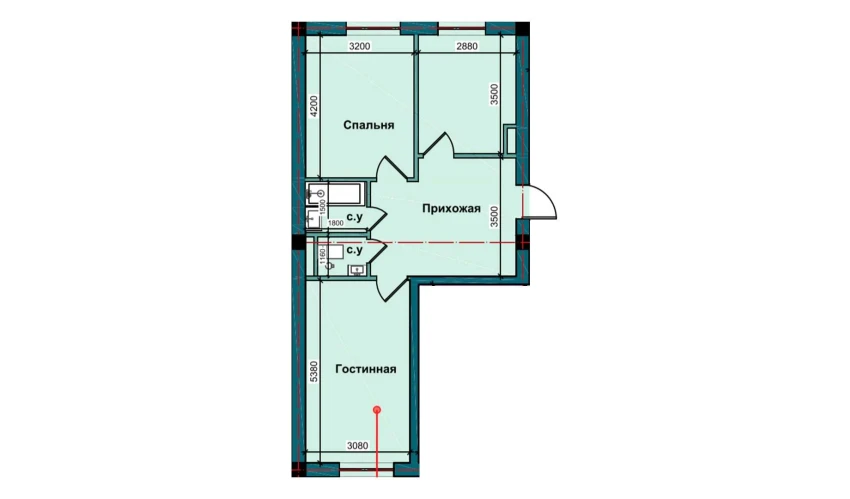 2-xonali xonadon 61.3 m²  2/10 qavat | NUR BARAKA Turar-joy majmuasi