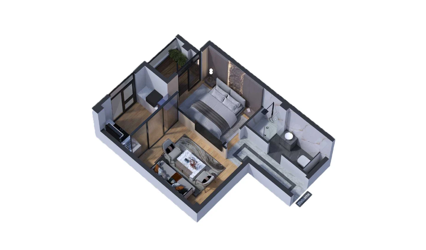 1-xonali xonadon 40.39 m²  4/7 qavat | Bochka Resort Turar-joy majmuasi