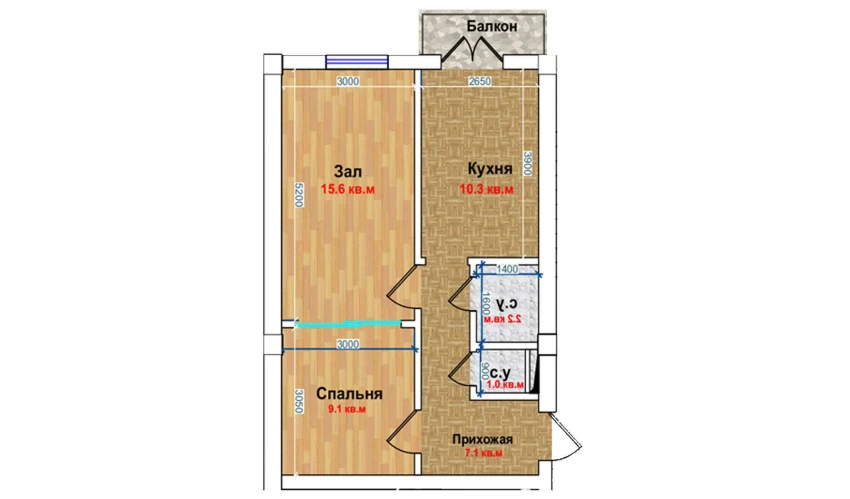 2-комнатная квартира 44.1 м²  5/6 этаж | Жилой комплекс MBG