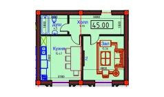 1-xonali xonadon 45 m²  1/9 qavat | BAHOR Turar-joy majmuasi