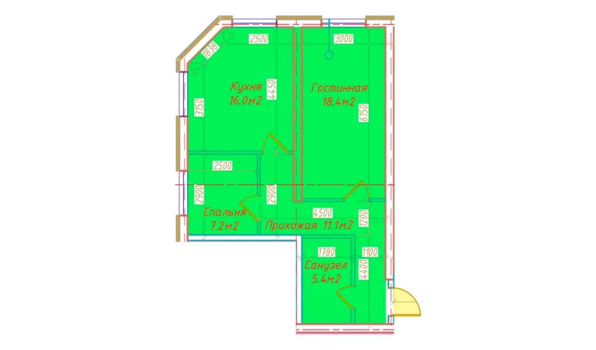 2-комнатная квартира 58.1 м²  1/16 этаж | Жилой комплекс DO'MBIROBOD RESIDENCE