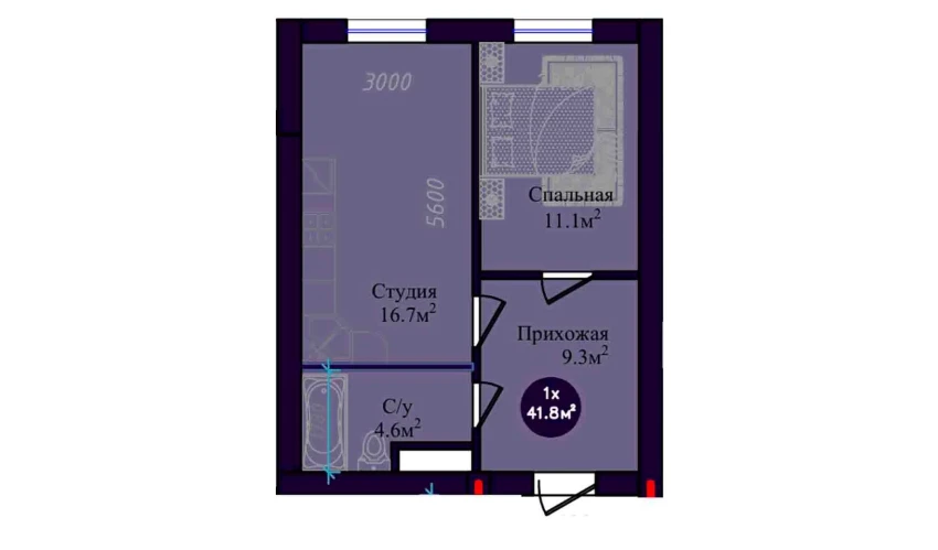 1-комнатная квартира 41.8 м²  4/9 этаж | Жилой комплекс Navruz Avenue