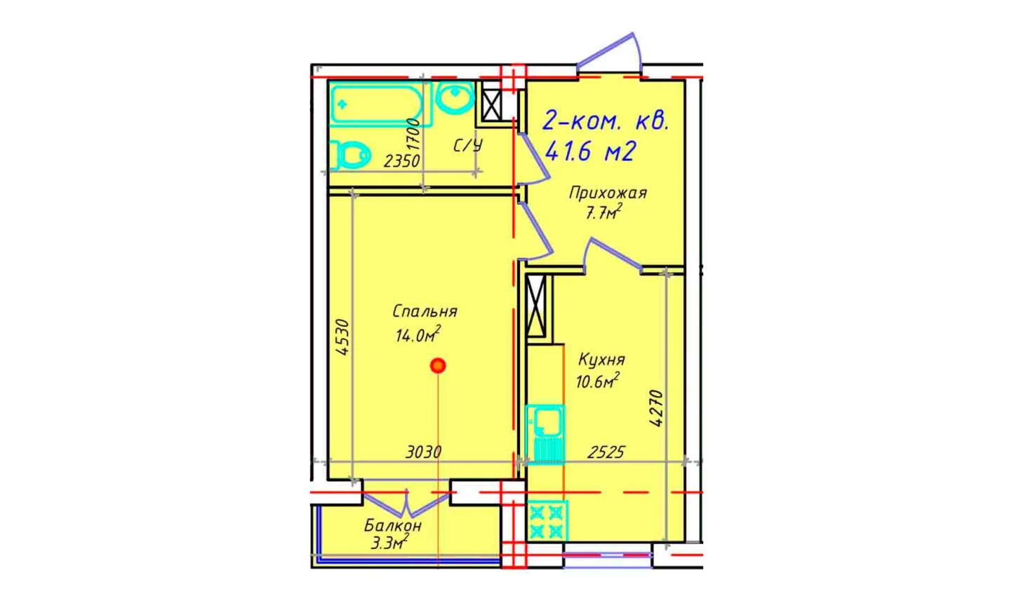 1-комн. квартира 41.6 м²  4/5 этаж | Жилой комплекс CHIRCHIQ CITY