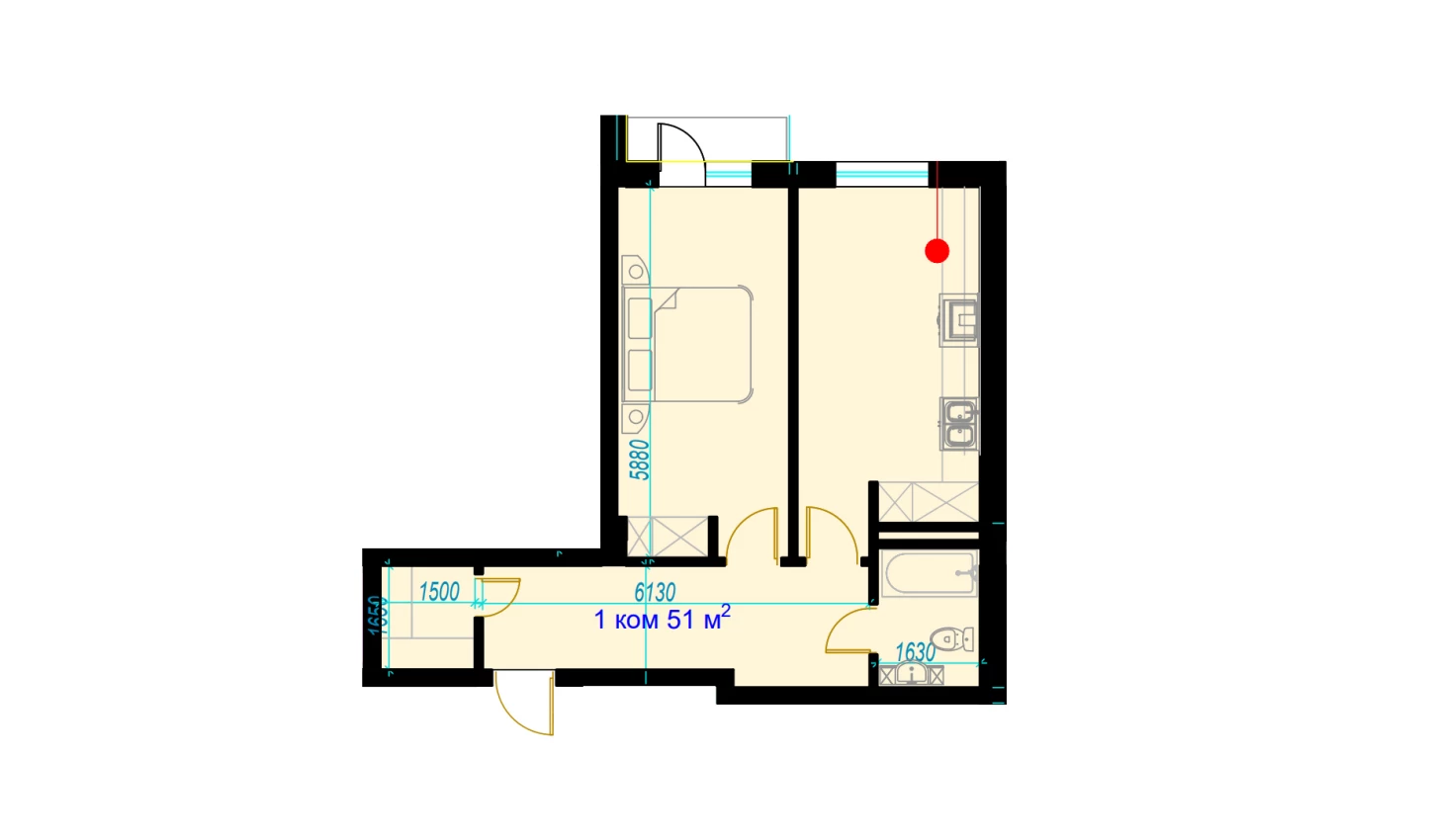 1-комн. квартира 51 м²  2/9 этаж | Жилой комплекс Rohat