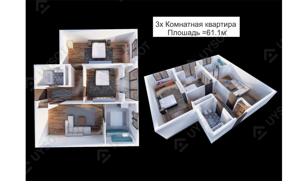 3-комн. квартира 61.1 м²  8/9 этаж | Жилой комплекс UCHTEPA PLAZA