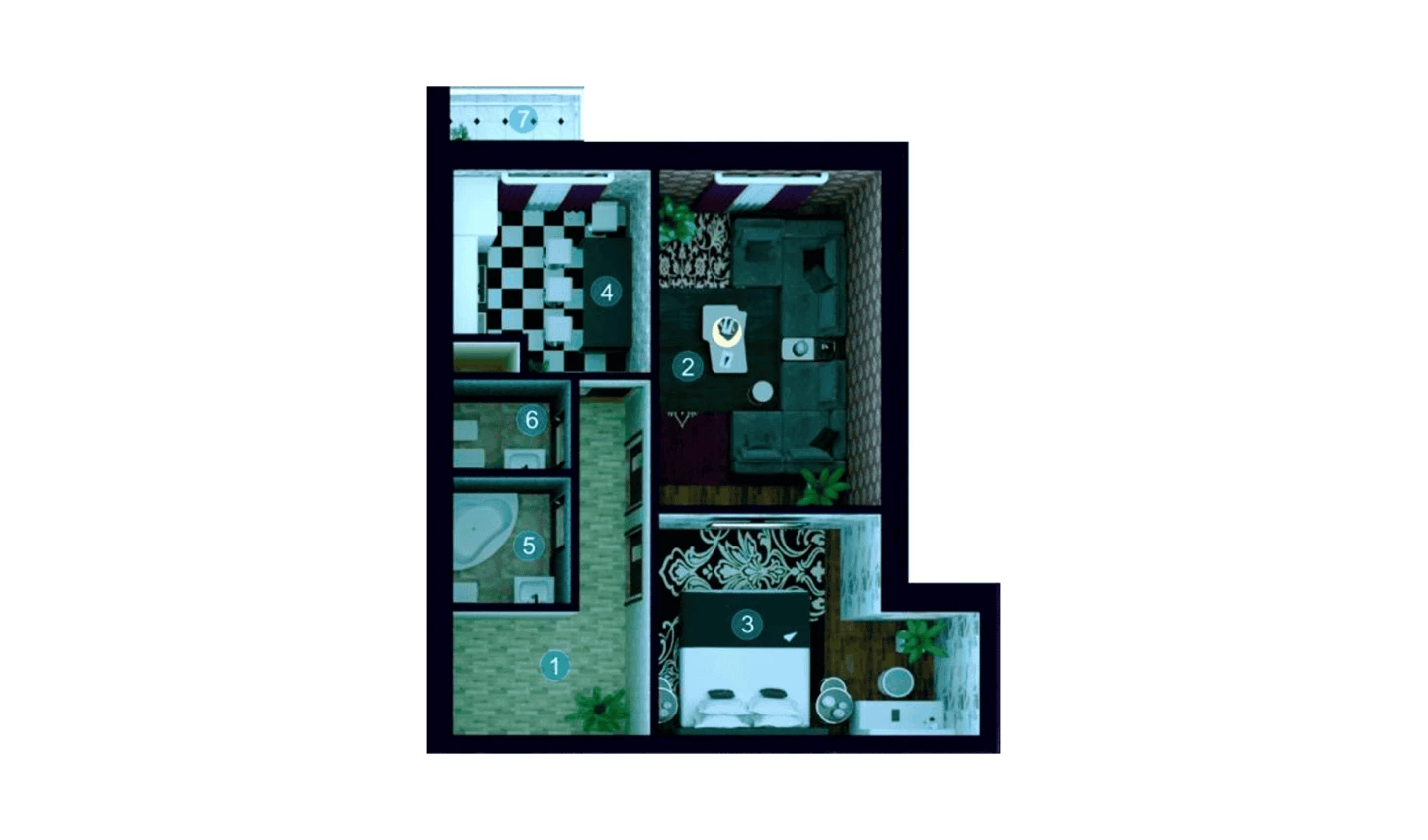 2-xonali xonadon 55 m²  5/9 qavat | ZAR ZAMONAVIY UYLAR Turar-joy majmuasi