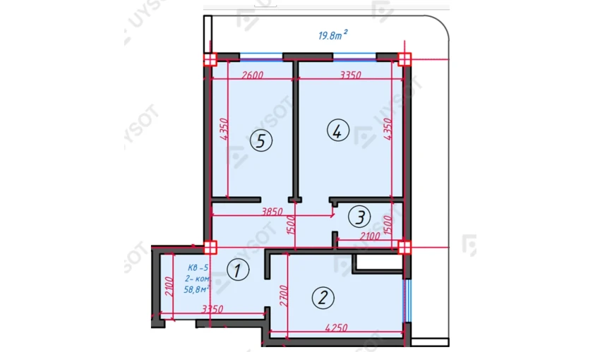 2-xonali xonadon 58.8 m²  2/16 qavat | TURKISTON AVENUE Turar-joy majmuasi