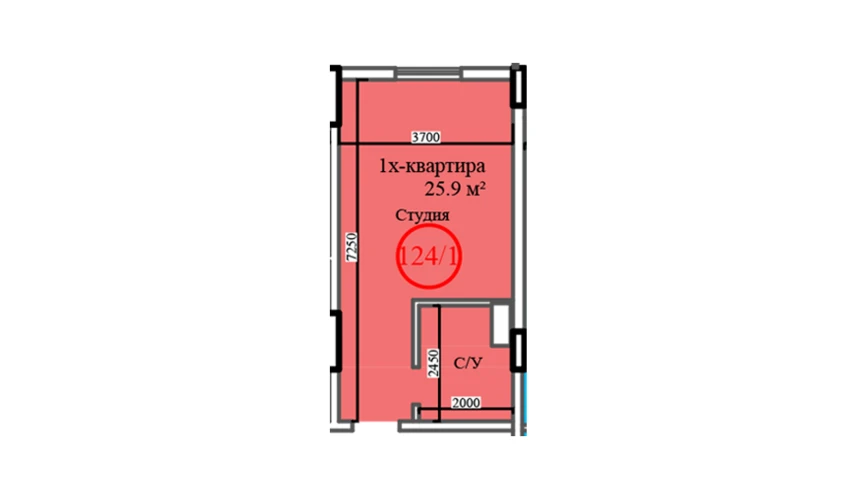 1-комнатная квартира 25.9 м²  11/14 этаж | Жилой комплекс Al-Barakat