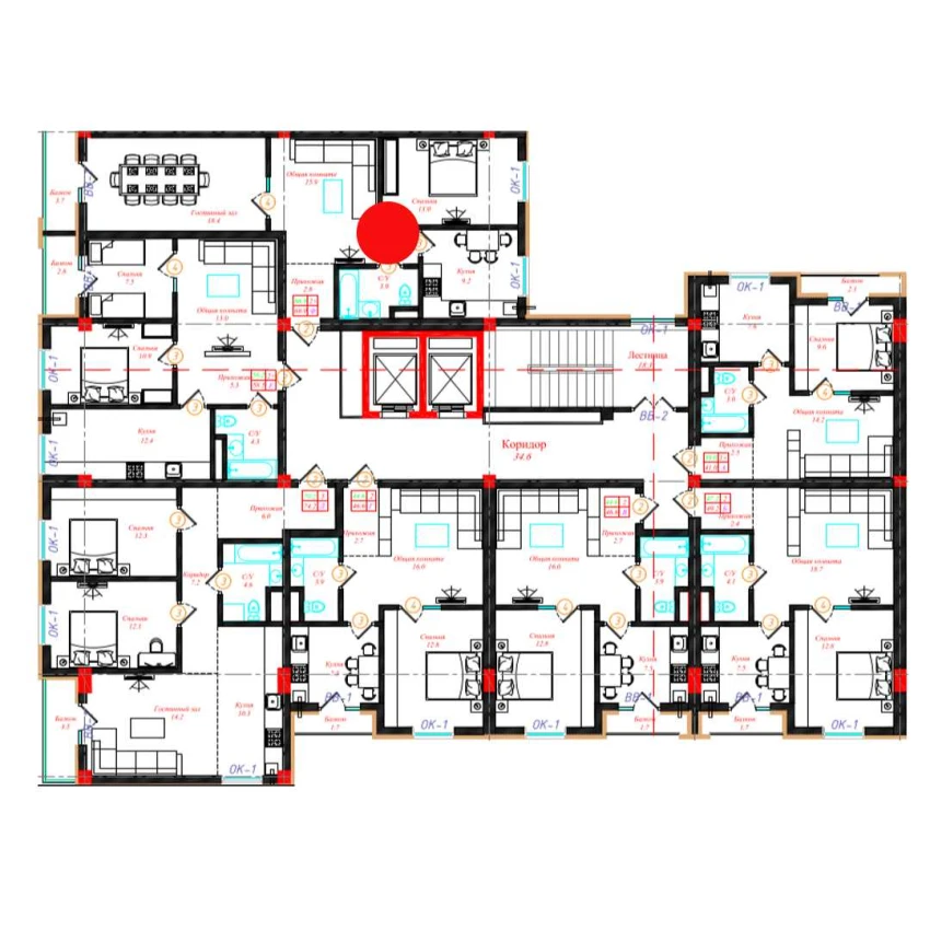 2-комн. квартира 69.9 м²  6/10 этаж | Жилой комплекс CHINARA PARK