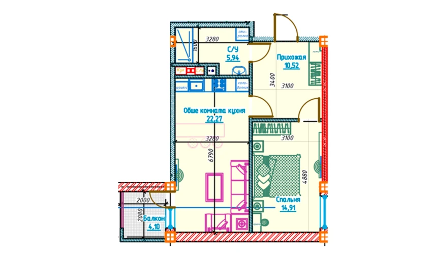 2-комнатная квартира 53.64 м²  6/13 этаж | Жилой комплекс Al-Qasr