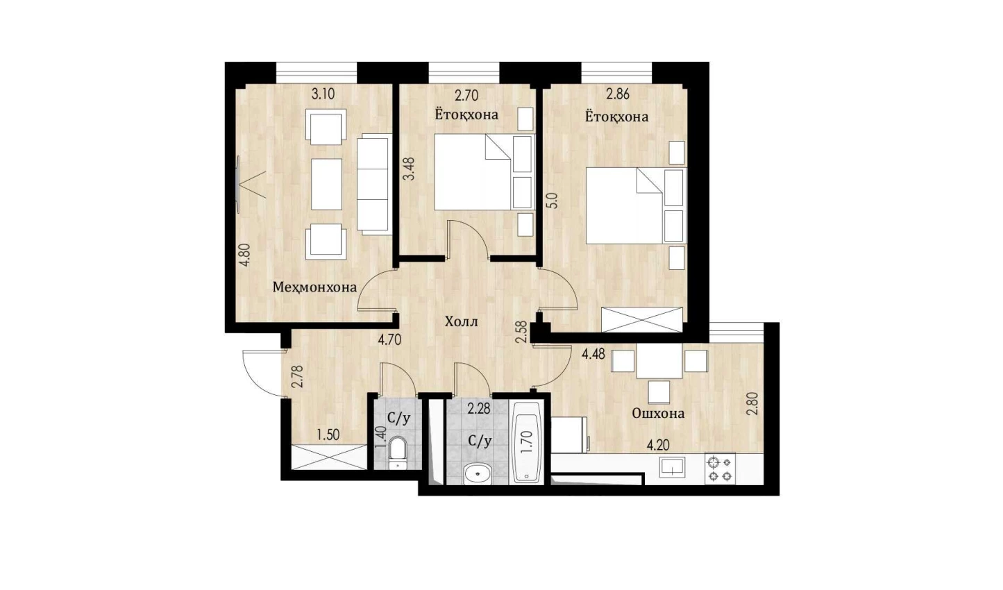 3-комн. квартира 68.11 м²  10/10 этаж | Жилой комплекс Ko'kcha-Oqtepa