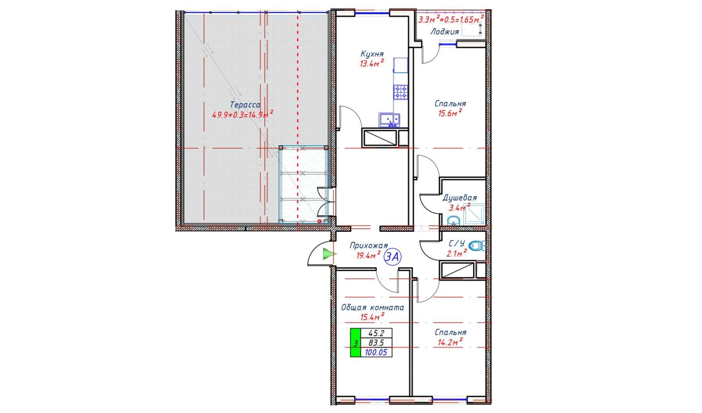 2-комн. квартира 83.5 м²  16/16 этаж | Жилой комплекс Crystal Avenue