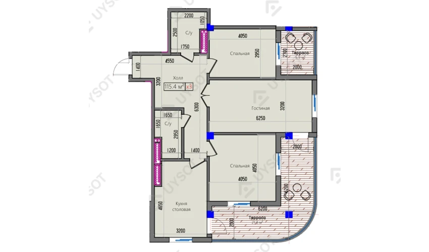 3-комнатная квартира 115.4 м²  2/16 этаж | Жилой комплекс Park Avenue