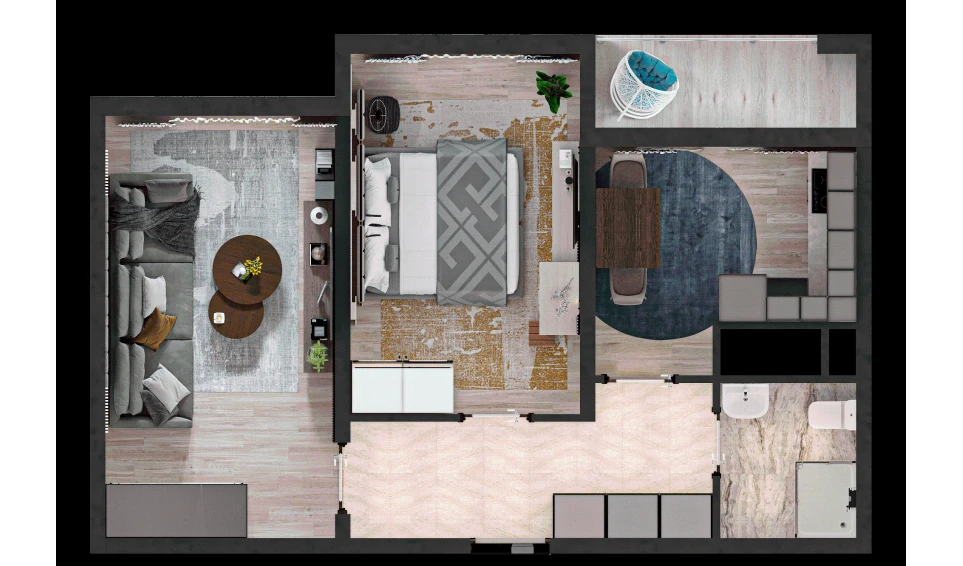 2-xonali xonadon 50.3 m² 8/16 qavat | TRINITY Turar-joy majmuasi 2-xonali xonadon 50.3 m² 8/16 qavat | TRINITY Turar-joy majmuasi