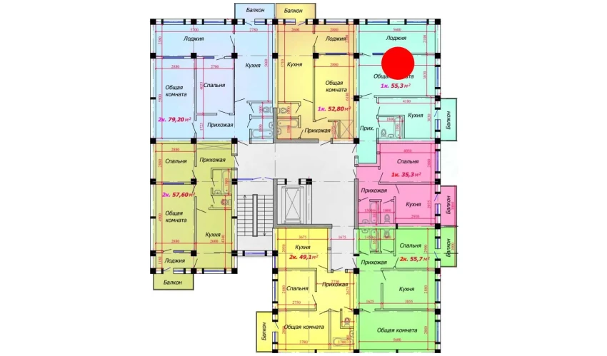 1-xonali xonadon 55.3 m²  2/9 qavat | VATAN Turar-joy majmuasi