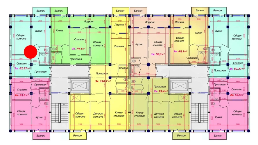 2-комн. квартира 62.37 м²  9/9 этаж | Жилой комплекс VATAN