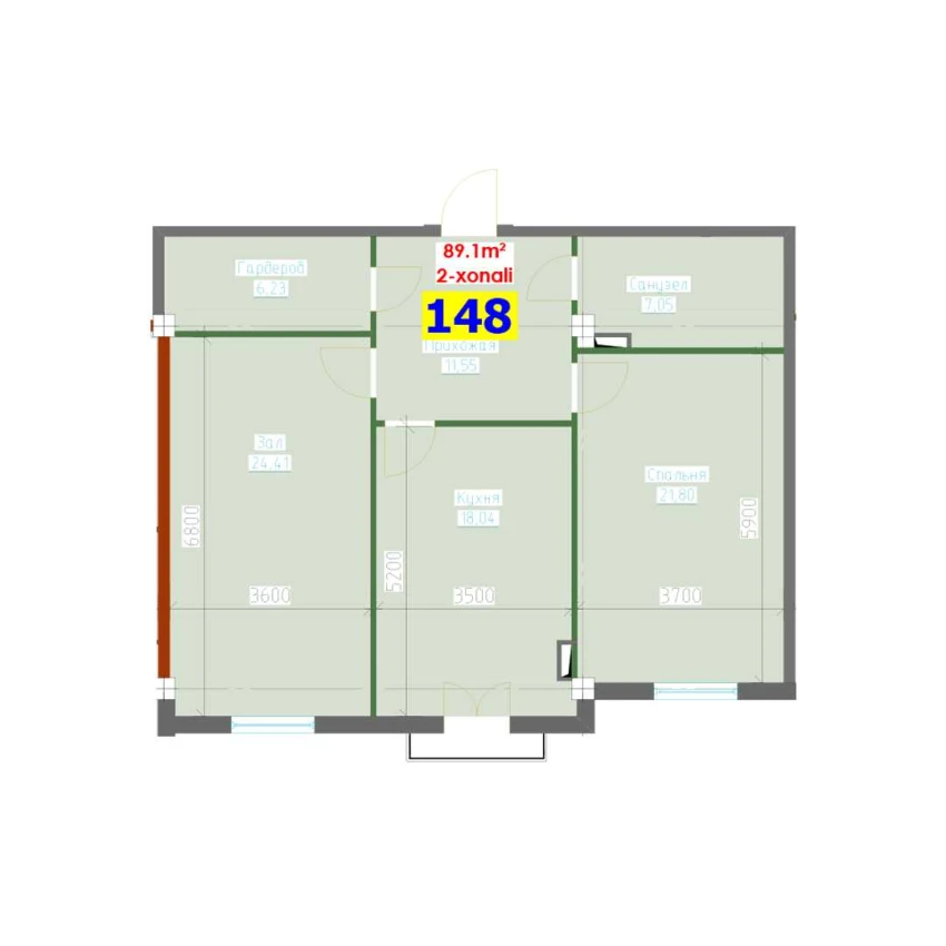 2-xonali xonadon 89.1 m²  5/9 qavat | YANGI AVLOD Turar-joy majmuasi