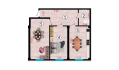 2-xonali xonadon 65.54 m²  7/10 qavat | Ko'kcha-Oqtepa Turar-joy majmuasi