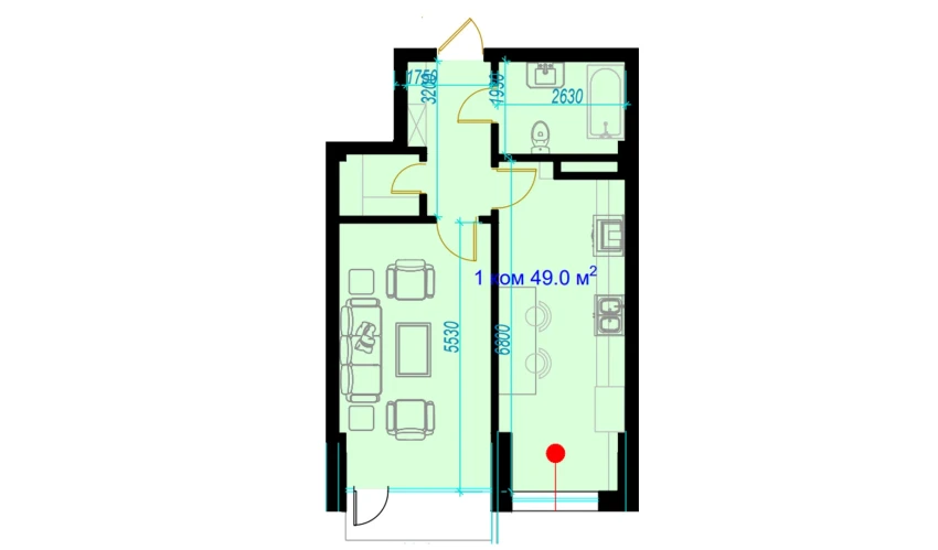 1-комнатная квартира 51.3 м²  2/9 этаж | Жилой комплекс Rohat