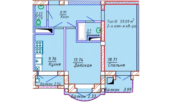 2-комнатная квартира 56.45 м²  8/10 этаж | Жилой комплекс Samarqand Park Avenue