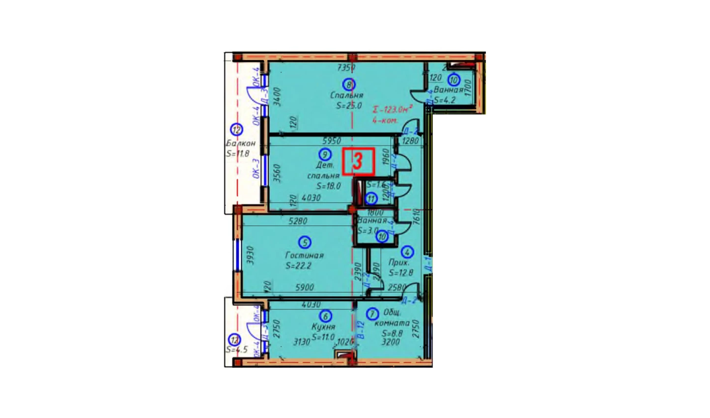 4-комн. квартира 123 м²  5/9 этаж | Жилой комплекс SAMARQAND CITY