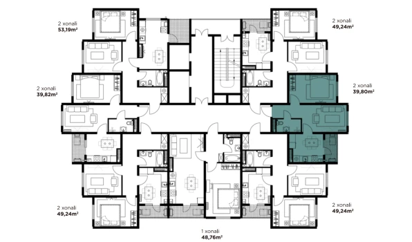2-комнатная квартира 39.8 м²  7/16 этаж | Жилой комплекс BASHKENT